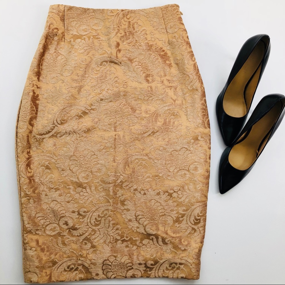 🍁🍂 ESCADA Beige velvet brocade Midi pencil skirt 42